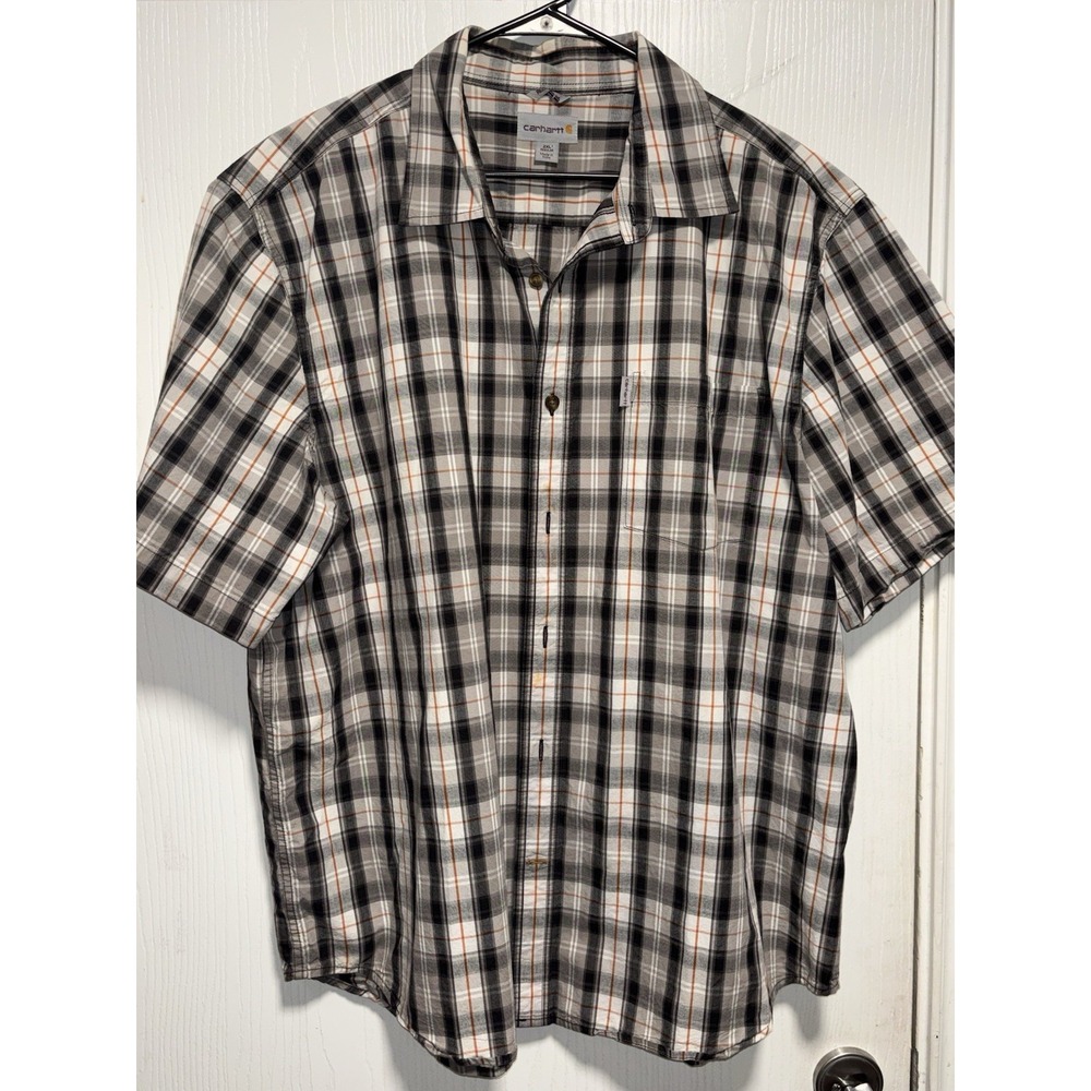 Carhartt Shirt Mens 2XL Black White Plaid Short Sleeve Button Down Workwear